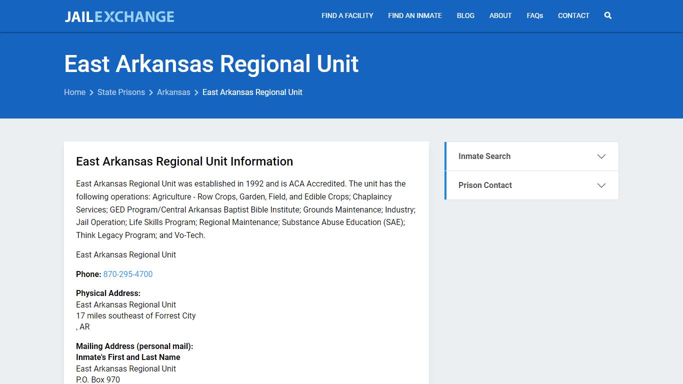 East Arkansas Regional Unit Inmate Search, AR - Jail Exchange