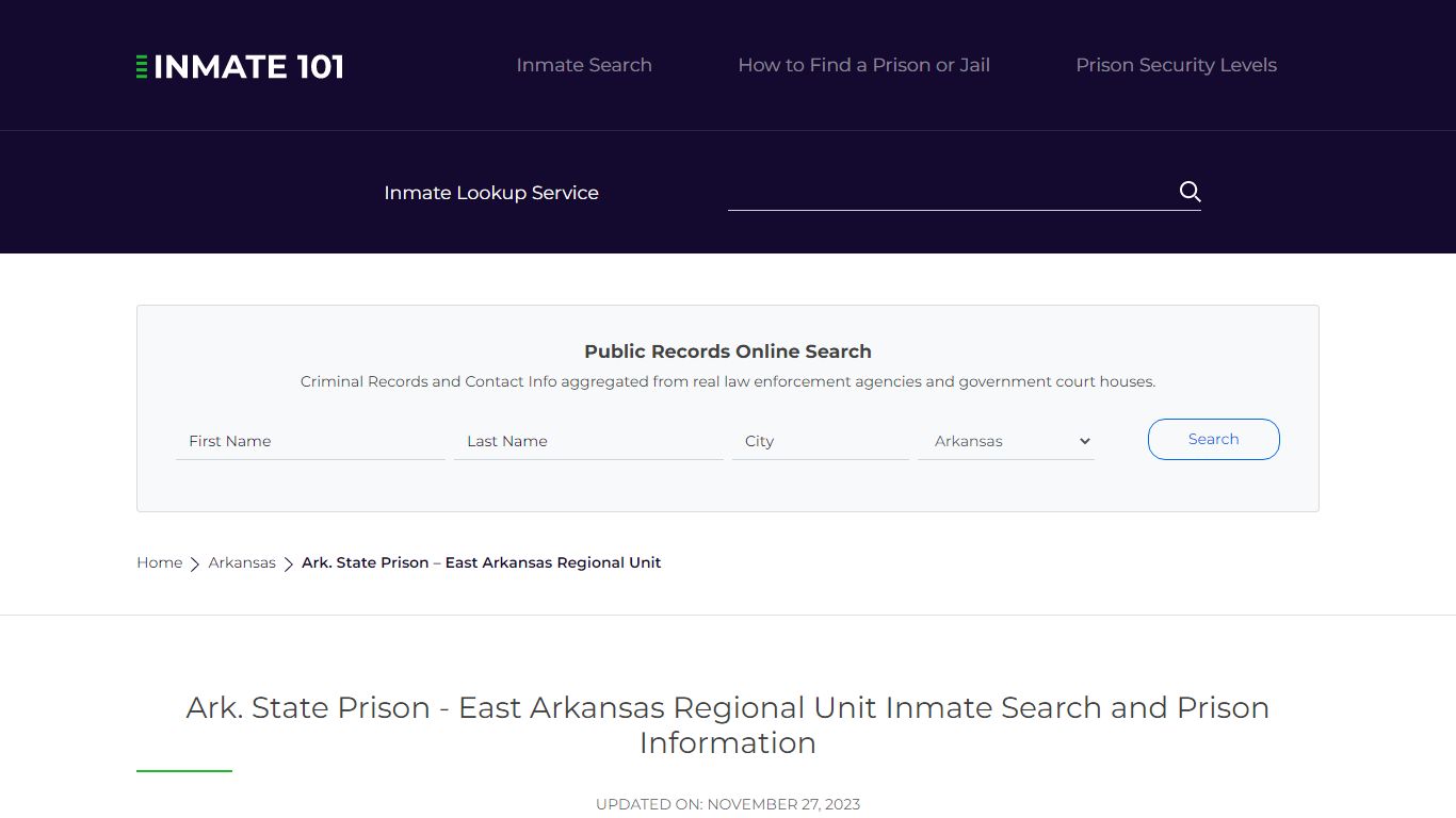 Ark. State Prison - East Arkansas Regional Unit Inmate Search ...